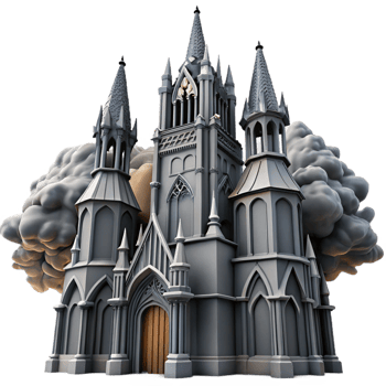 distinctive surreal A towering gothic skyscraper, gargoyles and intricate carvings, dark and stormy sky, gothic horror, ultra HD png