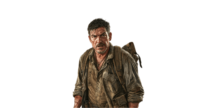 Rugged Explorer With Backpack In Adventure Gear. Survival And Exploration Theme Isolated On Transparent Background png