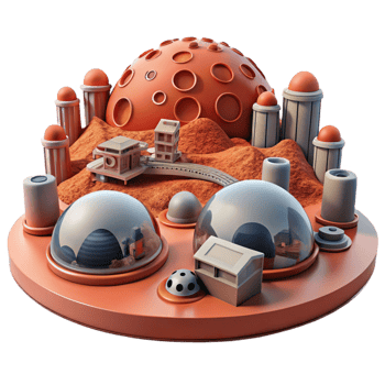 nostalgic impressive A futuristic city on Mars, red dust covering buildings, pressurized domes, rovers driving in the distance high quality png
