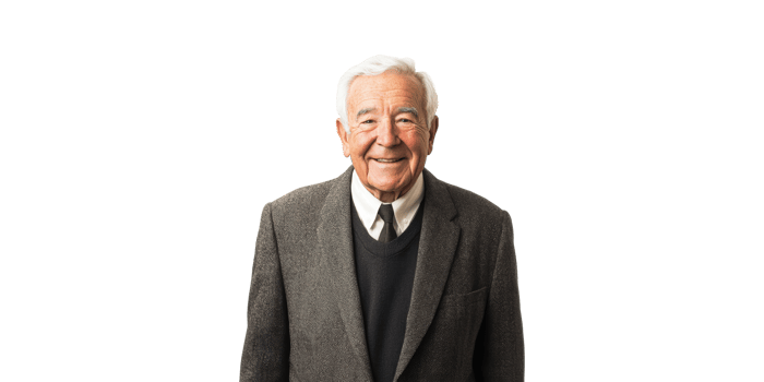 Elderly Man Smiling In Formal Attire. Portrait Of Senior Gentleman In Suit Isolated On Transparent Background png