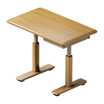 beautiful whimsical tropical Standing desk, adjustable height, woograin finish, minimalist design, studio lighting, isolateon transparent background,high-resolution product photography fine detail png