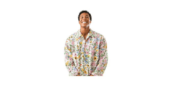 Smiling Man In Floral Shirt. Fashion And Positive Expression Isolated On Transparent Background png