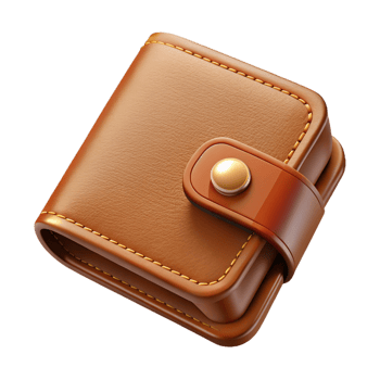 magnificent organic Leather women's wallet, brown, hand-stitched, slightly worn, soft lighting, isolateon transparent background,high-resolution product photography perfect clarity png