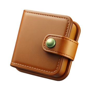 unparalleleabstract Leather women's wallet, brown, hand-stitched, slightly worn, soft lighting, isolateon transparent background,high-resolution product photography ultra HD png