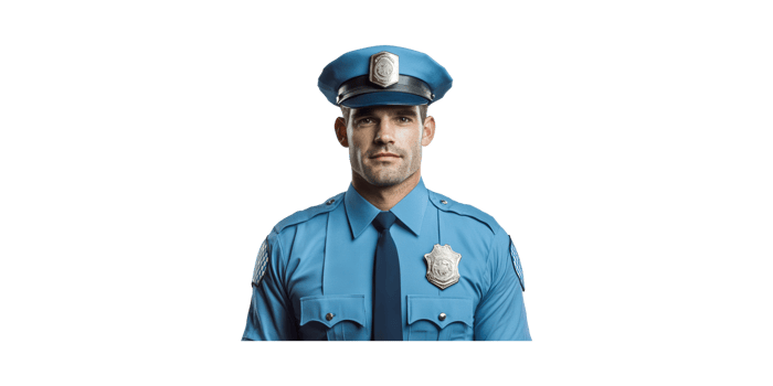 Police Officer In Blue Uniform. Law Enforcement And Public Safety Representation Isolated On Transparent Background png