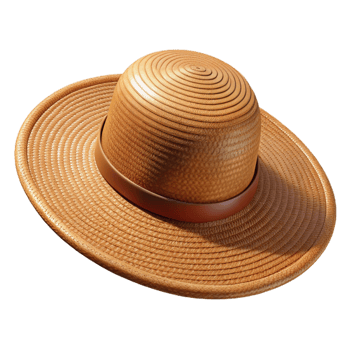elegant mysterious creative Woven straw hat with a wide brim, texturesurface, studio lighting, top-down view, isolateon transparent background,high-resolution product photography artisan png
