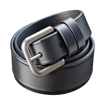 spectacular sought-after Black leather belt with a silver buckle, intricate buckle design, studio lighting, front view, isolateon transparent background,high-resolution product photography png