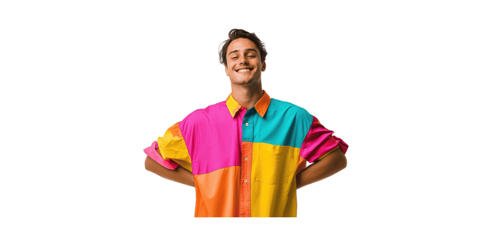 Smiling Man In Colorful Shirt. Expressing Joy And Vibrancy In Fashion Isolated On Transparent Background png