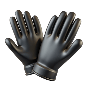 exceptional impressionist Pair of black leather gloves, smooth texture, soft lighting, front view, isolateon transparent background,high-resolution product photography museum quality png
