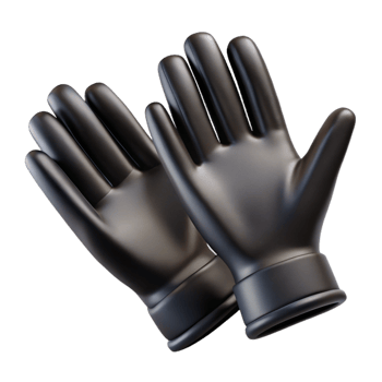 radiant industrial Pair of black leather gloves, smooth texture, soft lighting, front view, isolateon transparent background,high-resolution product photography detailed png