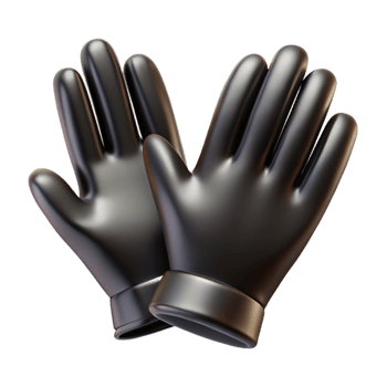 calm striking Pair of black leather gloves, smooth texture, soft lighting, front view, isolateon transparent background,high-resolution product photography handcrafted png