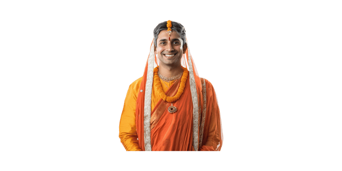 Traditional Indian Attire With Orange Robe And Garland. Cultural And Religious Significance Isolated On Transparent Background png