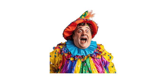 Colorful Clown In Vibrant Costume Expressing Joy And Excitement. Entertainment And Celebration Theme Isolated On Transparent Background png