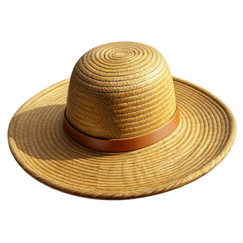 serene sought-after Wide-brimmesun hat made of woven raffia, natural texture, studio lighting, front view, isolateon transparent background,high-resolution product photography png