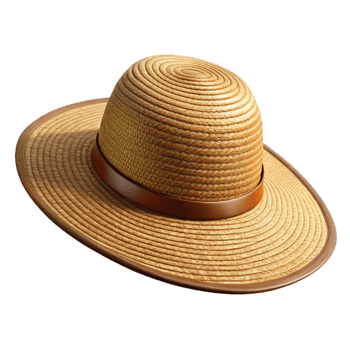 gorgeous retro Wide-brimmesun hat made of woven raffia, natural texture, studio lighting, front view, isolateon transparent background,high-resolution product photography 8K png