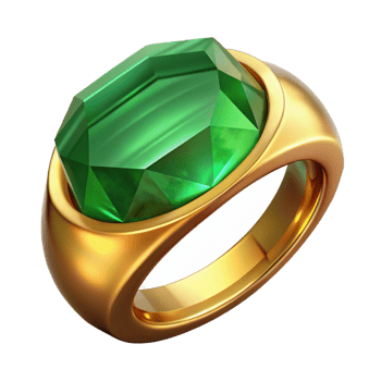dramatic alluring Golring with a large emeralgemstone, facetegem, dramatic lighting, front view, isolateon transparent background,high-resolution product photography 4K png