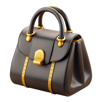 elegant traditional Black leather handbag with golhardware, detailestitching, studio lighting, isolateon transparent background,high-resolution product photography museum quality png