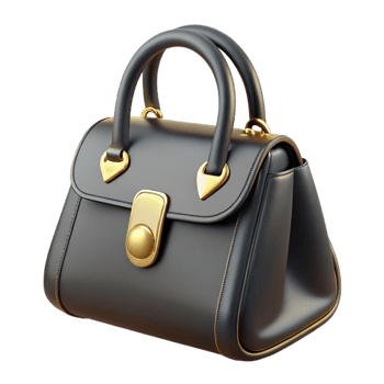quintessential industrial Black leather handbag with golhardware, detailestitching, studio lighting, isolateon transparent background,high-resolution product photography fine detail png