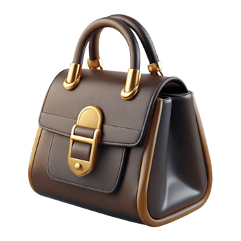 sought-after mid-century Black leather handbag with golhardware, detailestitching, studio lighting, isolateon transparent background,high-resolution product photography elite png