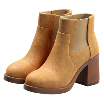 mesmerizing rare Pair of ankle boots with suede uppers anstackeheels, soft texture, studio lighting, side view, isolateon transparent background,high-resolution product photography png