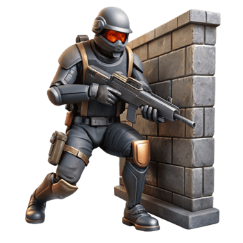 notable abstract A futuristic soldier, armed with a plasma rifle, takes cover behind a crumbling wall in a war torn cityscape. Gritty, realistic lighting. Military sci fi style sharp png