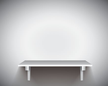 Realistic 3D rendering of a floating wall mounted shelf with soft lighting on a gradient background vector
