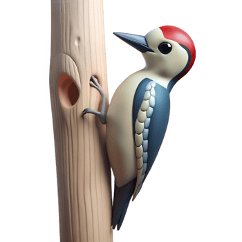 pristine victorian Woodpecker clinging to an invisible tree trunk, sharp beak, studio lighting, side view, photorealistic, isolateon transparent background,high-resolution product photography 8K png