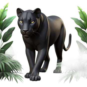 melancholic stunning A sleek black panther stalking through the jungle, dappled light and shadow, dramatic and intense digital painting masterfully captured png