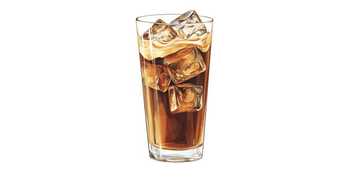Tall Glass Of Iced Coffee With Ice Cubes. Refreshing Beverage For Summer And Caffeine Boost Isolated On Transparent Background png