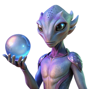 enchanting energetic classic A humanoid alien with iridescent scales, holding a glowing orb, floating in a nebula. Fantasy art style. Dreamlike lighting handcrafted png
