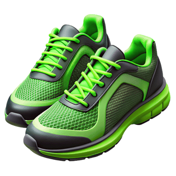 dramatic abstract Pair of running shoes, neon green anblack, mesh fabric, studio lighting, studio photography, isolateon transparent background,high-resolution product photography original png