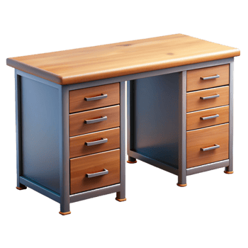 splendibolurban Desk with oak wootop, metal drawers, modern design, soft lighting, front view, style studio photography, isolateon transparent background,high-resolution product photography elite png