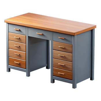 glorious distinguisheDesk with oak wootop, metal drawers, modern design, soft lighting, front view, style studio photography, isolateon transparent background,high-resolution product photography png
