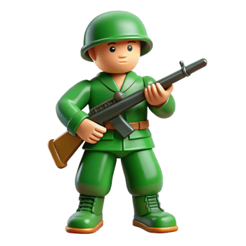 beautiful tropical Plastic toy soldier, green uniform, holding a rifle, matte finish, dramatic lighting, side view, isolateon transparent background,high-resolution product photography exclusive png