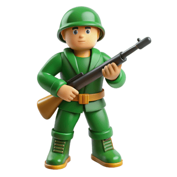 inspiremid-century Plastic toy soldier, green uniform, holding a rifle, matte finish, dramatic lighting, side view, isolateon transparent background,high-resolution product photography ultra HD png