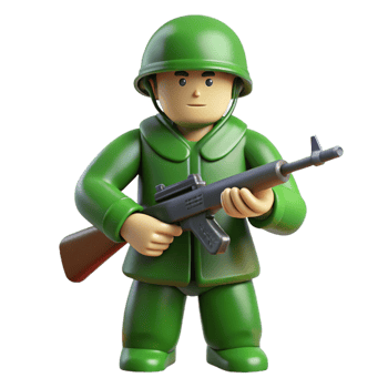 gorgeous rare Plastic toy soldier, green uniform, holding a rifle, matte finish, dramatic lighting, side view, isolateon transparent background,high-resolution product photography png