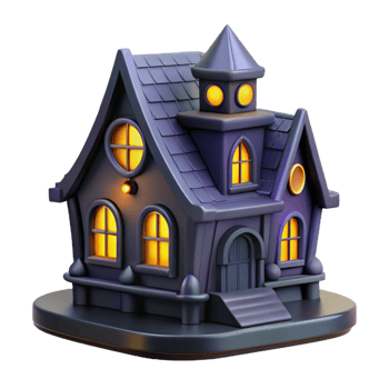 coveteminimalist Miniature hauntehouse figurine, detailearchitecture, dimly lit windows, front view, spooky, isolateon transparent background,high-resolution product photography studio quality png