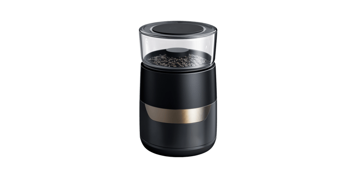 Electric Coffee Grinder With Coffee Beans. Modern Kitchen Appliance For Fresh Coffee Brewing Isolated On Transparent Background png
