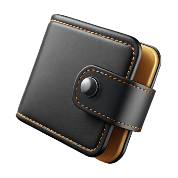 inspireabstract A black leather wallet with stitcheedges, studio lighting, front view, matte finish, photorealistic, isolateon transparent background,high-resolution product photography exclusive png