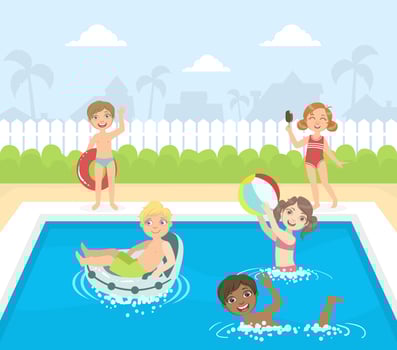 Happy Little Boys and Girls Swimming and Having Fun in a Pool illustration vector