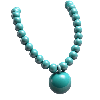 sumptuous notable A turquoise beadenecklace with a silver pendant, studio lighting, slightly draped, glossy finish, photorealistic, isolateon transparent background,high-resolution product photography png