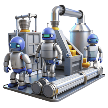 wonderful minimalist A group of robots working in a futuristic factory, industrial lighting, photorealistic, high resolution png