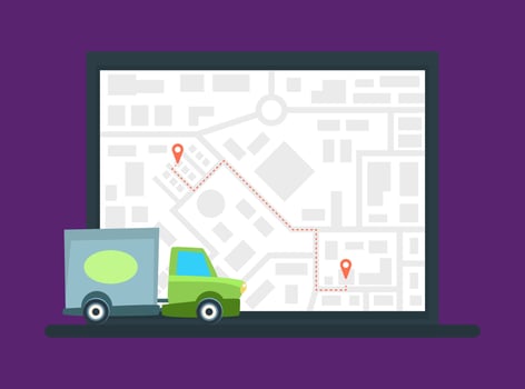 Delivery Van on City Map Background, Delivery Service Car, Product and Goods Shipping Transport Illustration vector