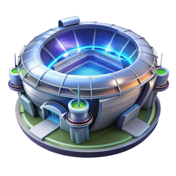impressive bohemian A futuristic sports stadium with holographic displays, sleek design, bright lighting, expertly shot png