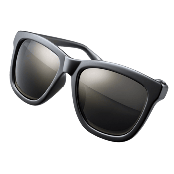 wonderful mid-century Polarizesunglass frame, sleek black plastic, reflective lenses, studio lighting, front view, render, isolateon transparent background,high-resolution product photography original png