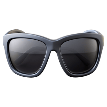 enchanting unforgettable Polarizesunglass frame, sleek black plastic, reflective lenses, studio lighting, front view, render, isolateon transparent background,high-resolution product photography png