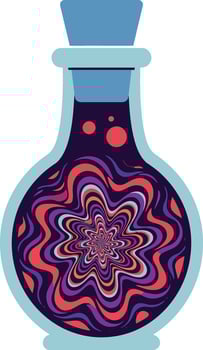 Colorful potion bottle with swirling patterns in flat design art vector