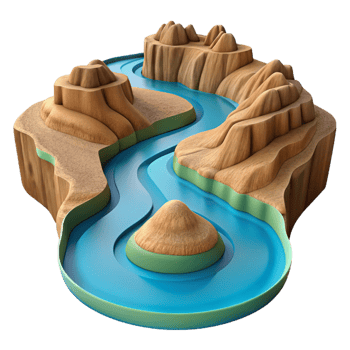 melancholic breathtaking A winding river cutting through a canyon, aerial view, vast and expansive, landscape photography style professional png