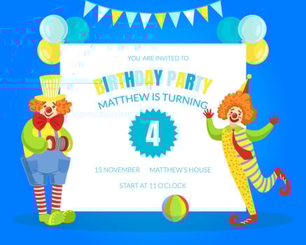 Welcome to Clown Show Invitation Poster or Banner Template, Circus Performance with Funny Clowns Illustration vector