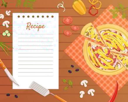 Pizza Recipe Blank Card or Sheet Template for Making Notes about Meal Preparation Illustration vector
